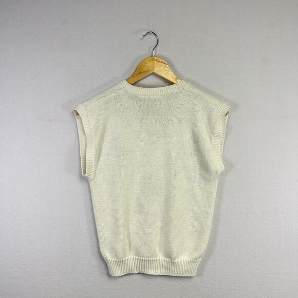 Woman's Cream Pullover Sweater Vest - Size Petite Small Academia Preppy - Picture 5 of 7